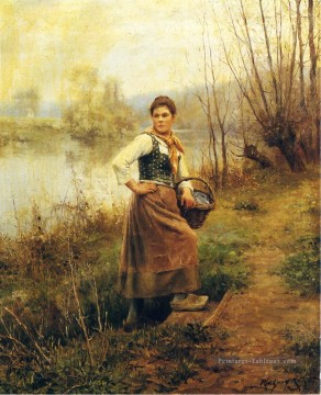 Country Girl Countrywoman Daniel Ridgway Chevalier Peinture à l'huile